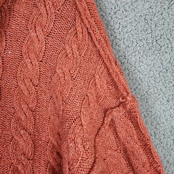 Womens American Eagle Orange V-neck Chunky Knit Hooded Sweater Sz Medium - Picture 4 of 7